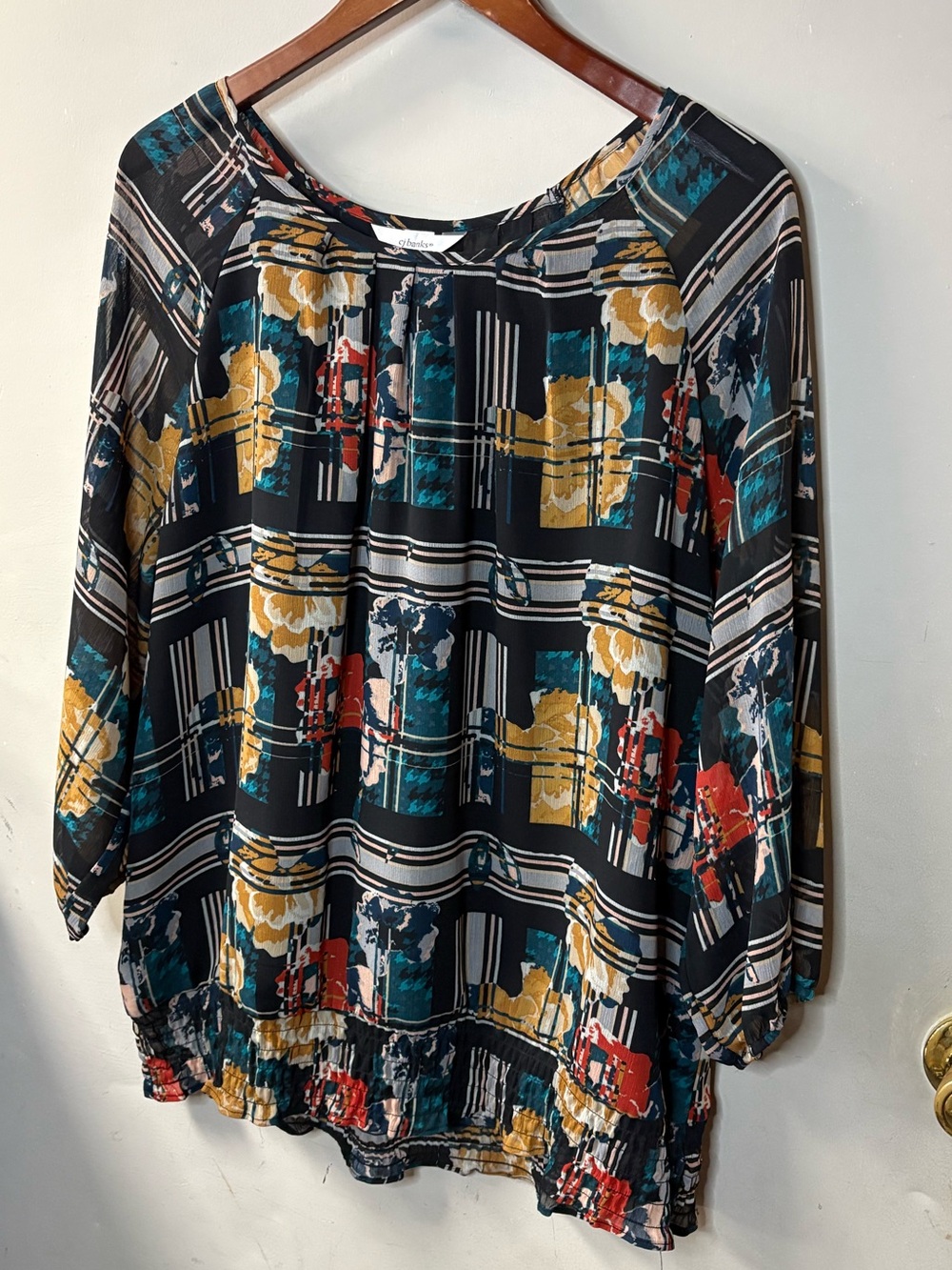 Cjbanks plus size multi color scooped neck Sheer lined Blouse